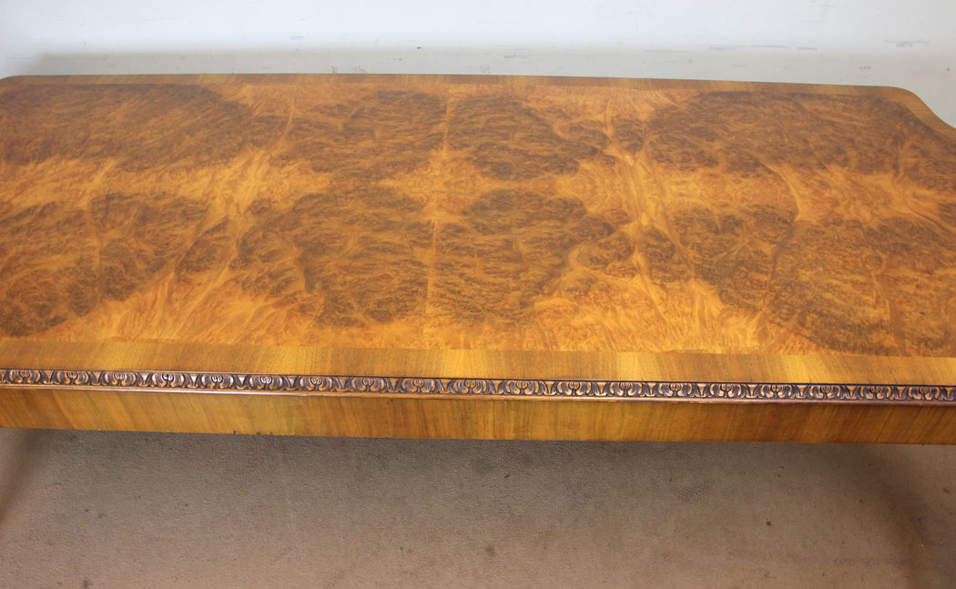 Large Antique Burr Walnut Dining Table, Burr Walnut Queen Anne Style Dining Table