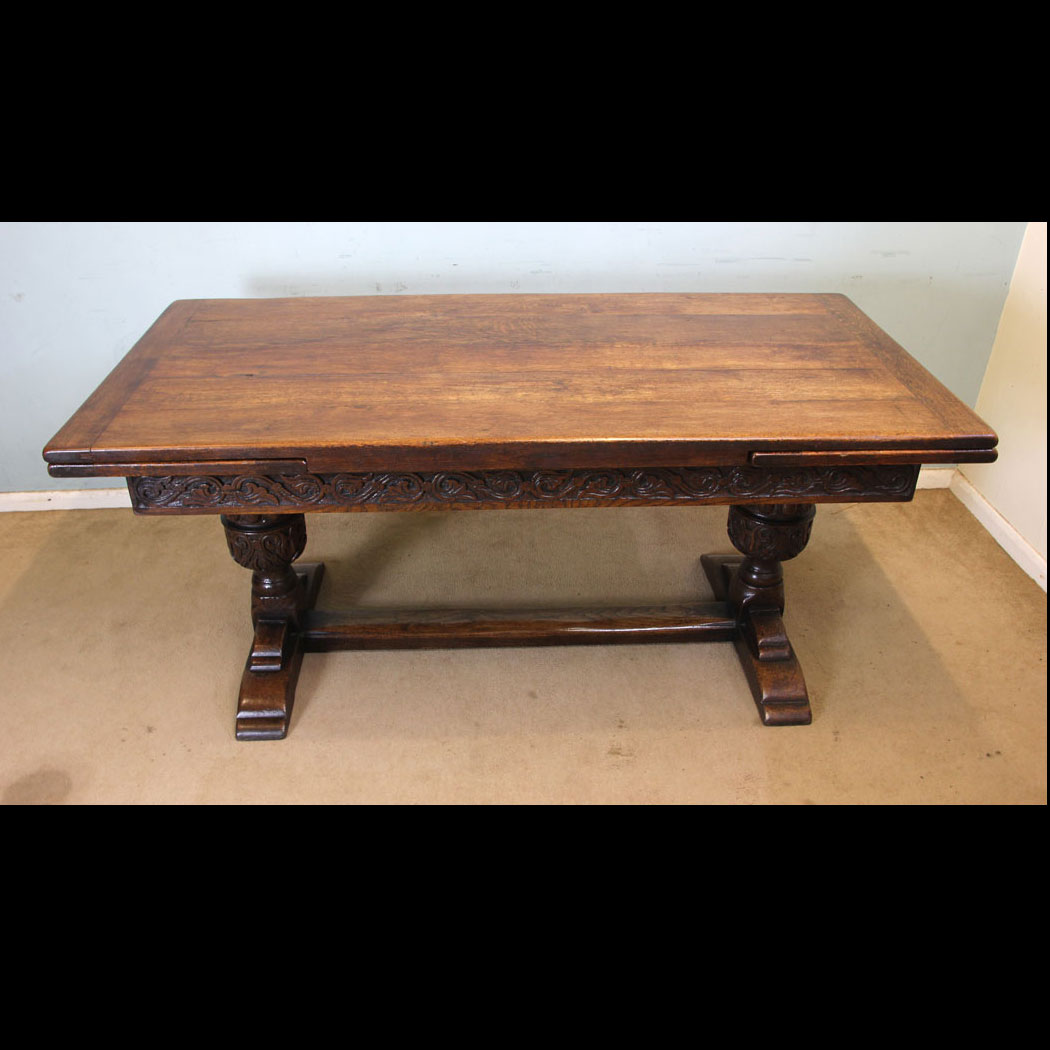 Large Antique Drawleaf Table, Antique Oak Large Oak Refectory Draw Leaf Farmhouse Dining Table
