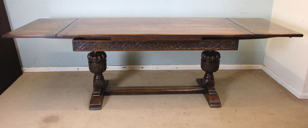 Large Antique Oak Drawleaf Table, Antique Oak Large Oak Refectory Draw Leaf Farmhouse Dining Table