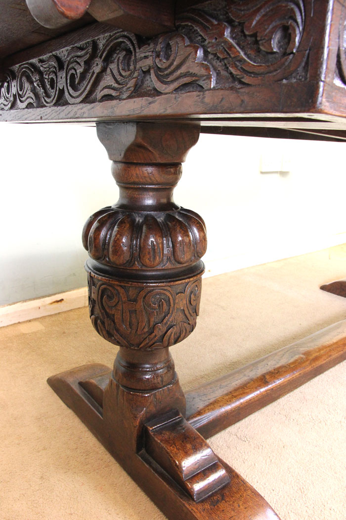 Large Antique Ten Seater Carved Oak Drawleaf Table, Antique Oak Large Oak Refectory Draw Leaf Farmhouse Dining Table
