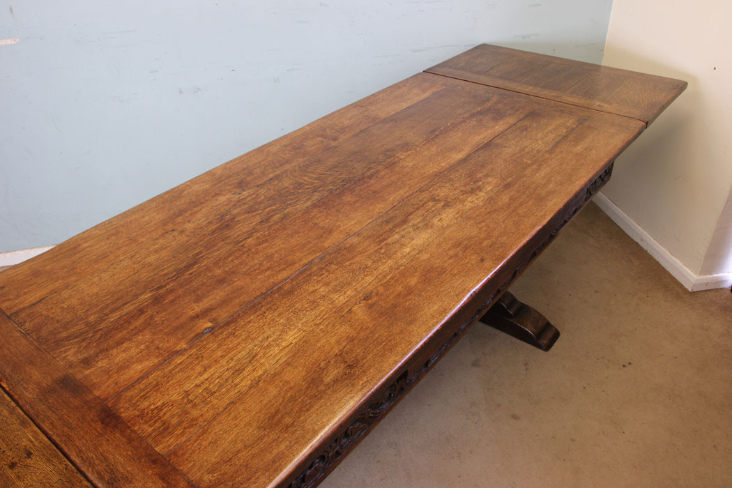 Large Antique Ten Seater Drawleaf Table, Antique Oak Large Oak Refectory Draw Leaf Farmhouse Dining Table