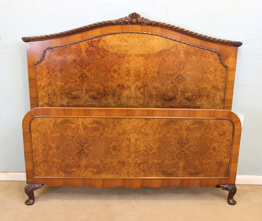 Antique Burr Walnut Bed, London, Antique Burr Walnut Double Bed