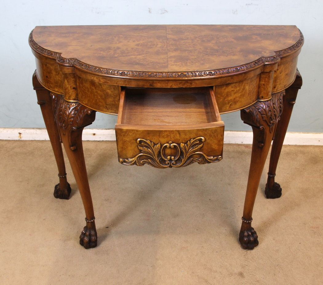 Antique Burr Walnut Card Lamp Table, Antique Burr Walnut Queen Anne Style Card Table