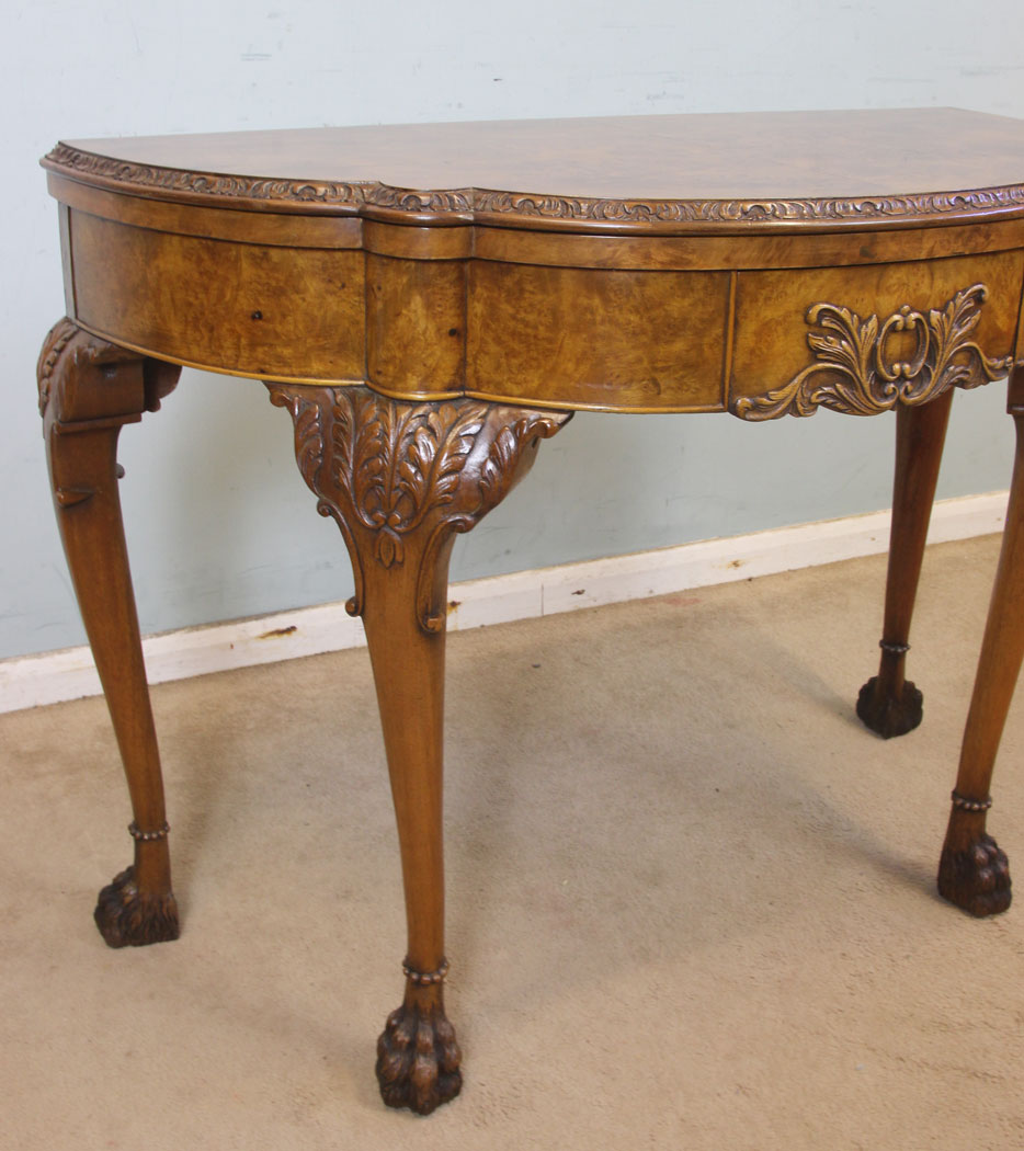 Antique Burr Walnut Card Table, (2) Antique Burr Walnut Queen Anne Style Card Table