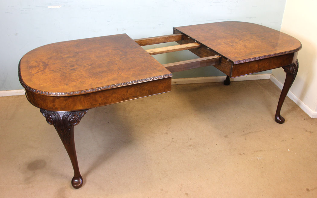 Antique Burr Walnut Extending Dining Table, Antique Burr Walnut Extending Dining Table.