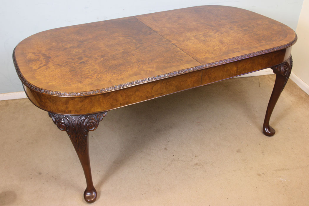 Antique Burr Walnut Extending Dining Table, (2) Antique Burr Walnut Extending Dining Table.