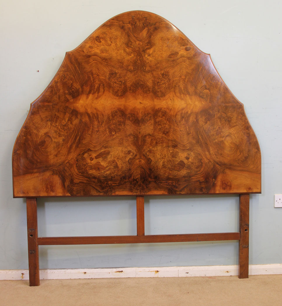 Antique Burr Walnut Headboard, Norfolk, Antique King Size Burr Walnut Shaped Headboard