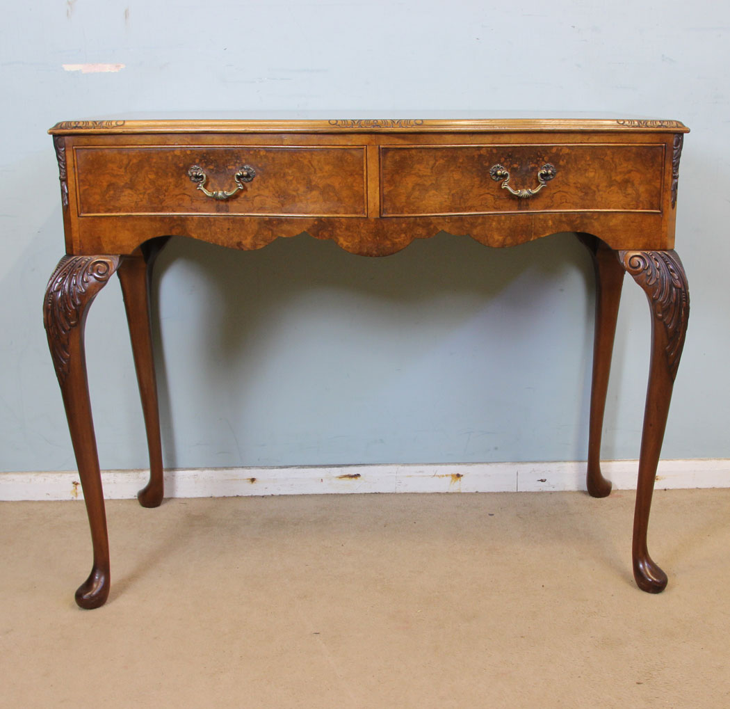 Antique Burr Walnut Side Table, Antique Burr Walnut Queen Anne Style Side Table