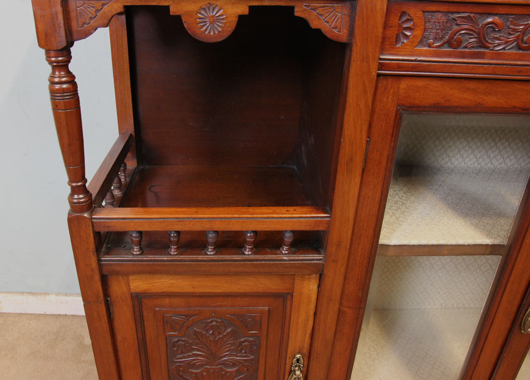 Antique Cabinet, Sideboard, London, Antique Mirror Back Walnut Sideboard Display Cabinet