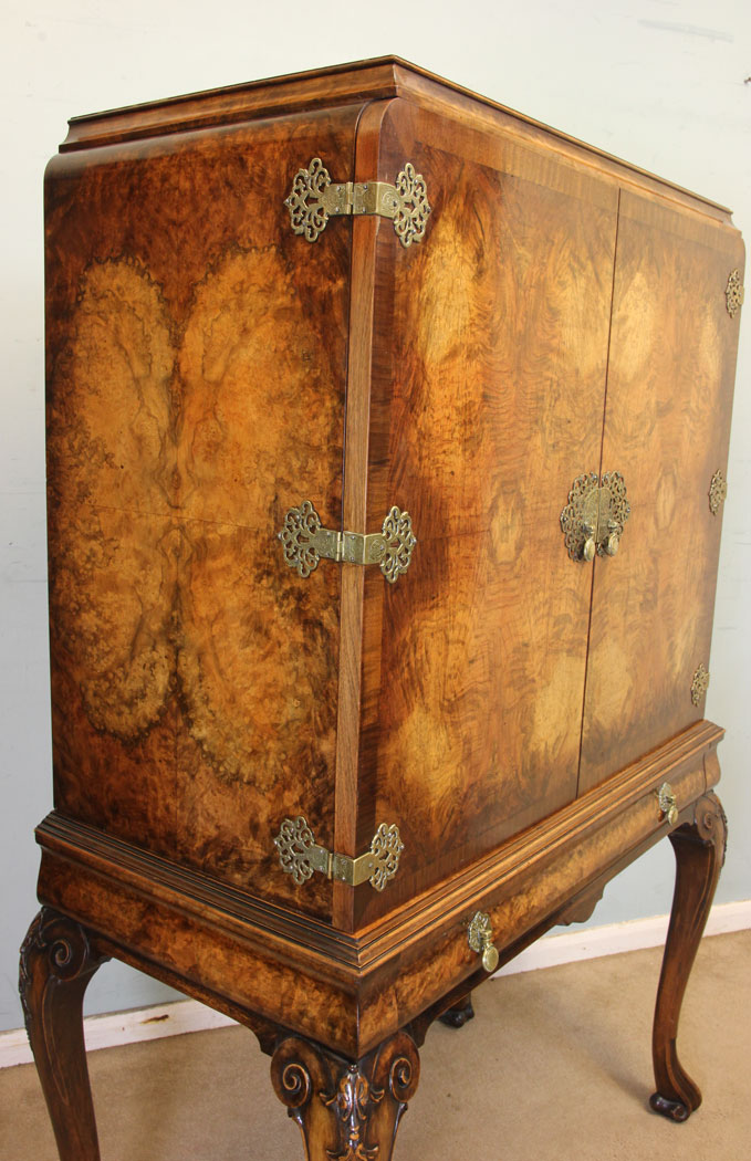 Antique Cocktail Cabinet, Antique Burr Walnut Cocktail Drinks Cabinet