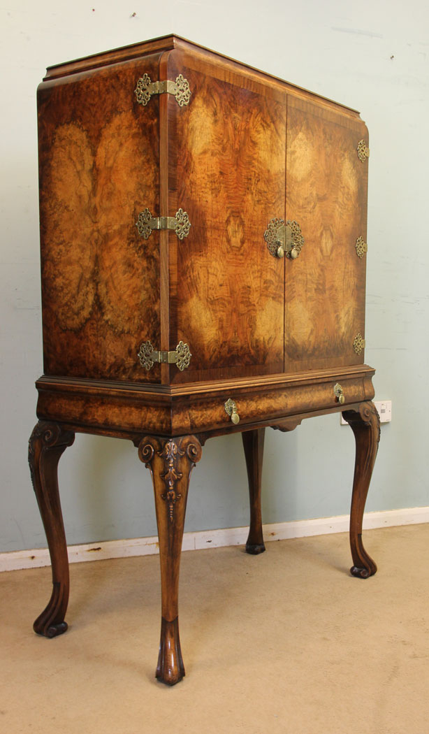 Antique Drinks Cabinet, Antique Burr Walnut Cocktail Drinks Cabinet