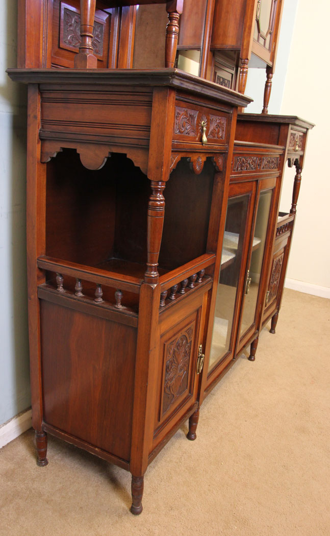 Antique Late Victorian Walnut Cabinet, Antique Mirror Back Walnut Sideboard Display Cabinet