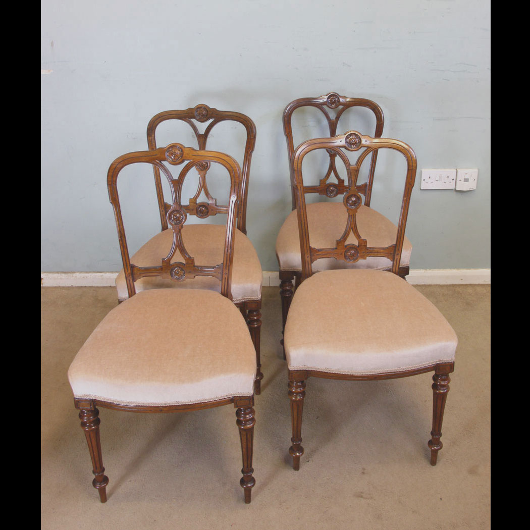Antique Set Four Walnut Dining Chairs, Set of Four Antique Victorian Walnut Dining Chairs