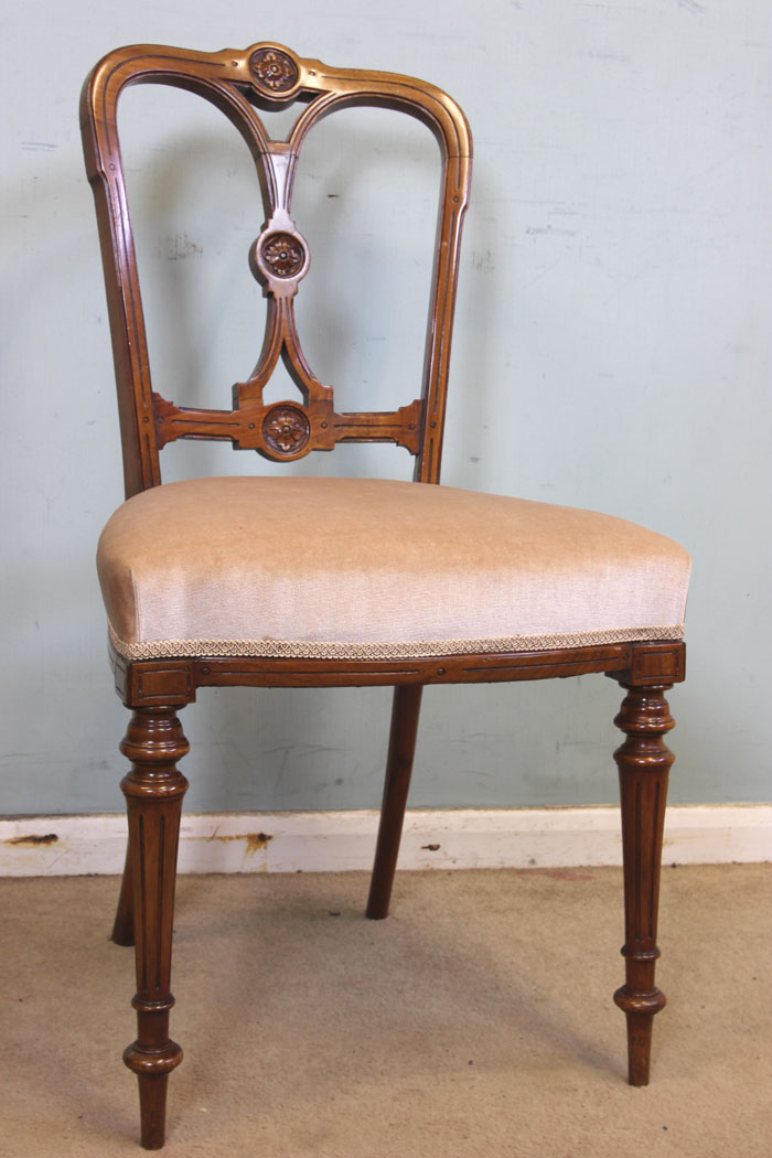 Antique Set Four Walnut Dining Chairs, (2) Set of Four Antique Victorian Walnut Dining Chairs