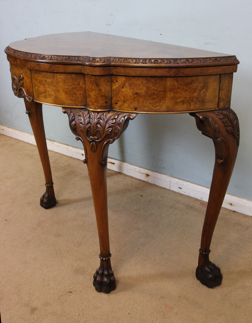 Antique Shaped Burr Walnut Card Table, Antique Burr Walnut Queen Anne Style Card Table