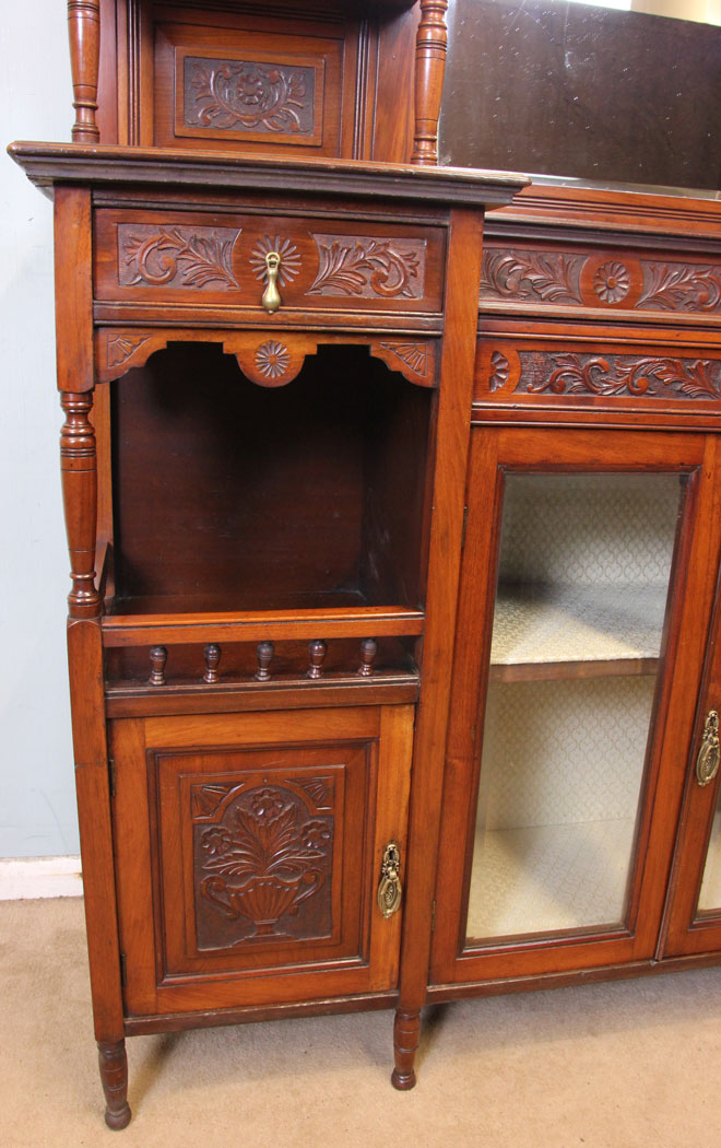 Antique Victorian Walnut Cabinet, London, Antique Mirror Back Walnut Sideboard Display Cabinet