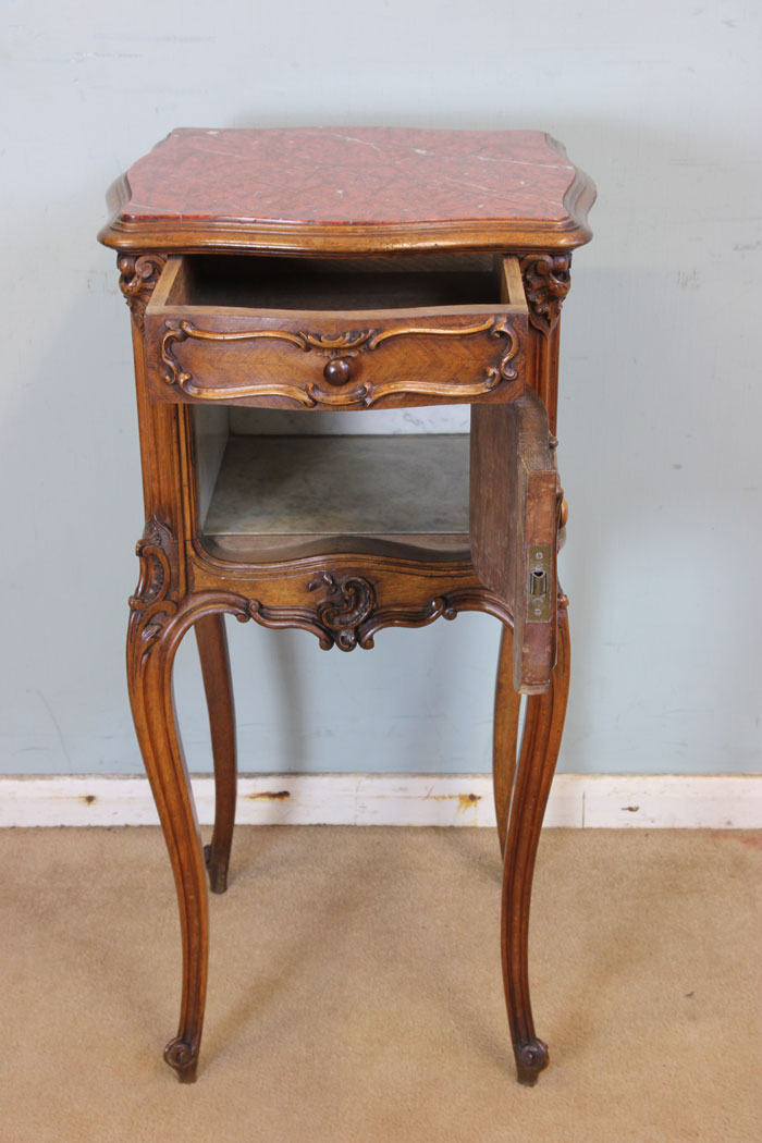 Antique Walnut Bedside Cabinet, Antique Marble Top Bedside Cabinet / Stand