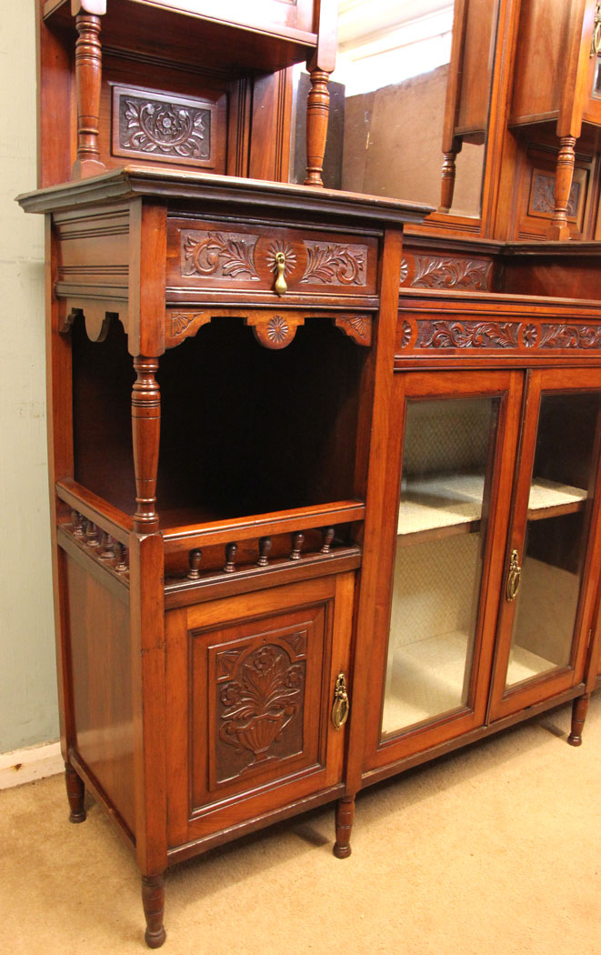 Antique Walnut Cabinet, Antique Mirror Back Walnut Sideboard Display Cabinet