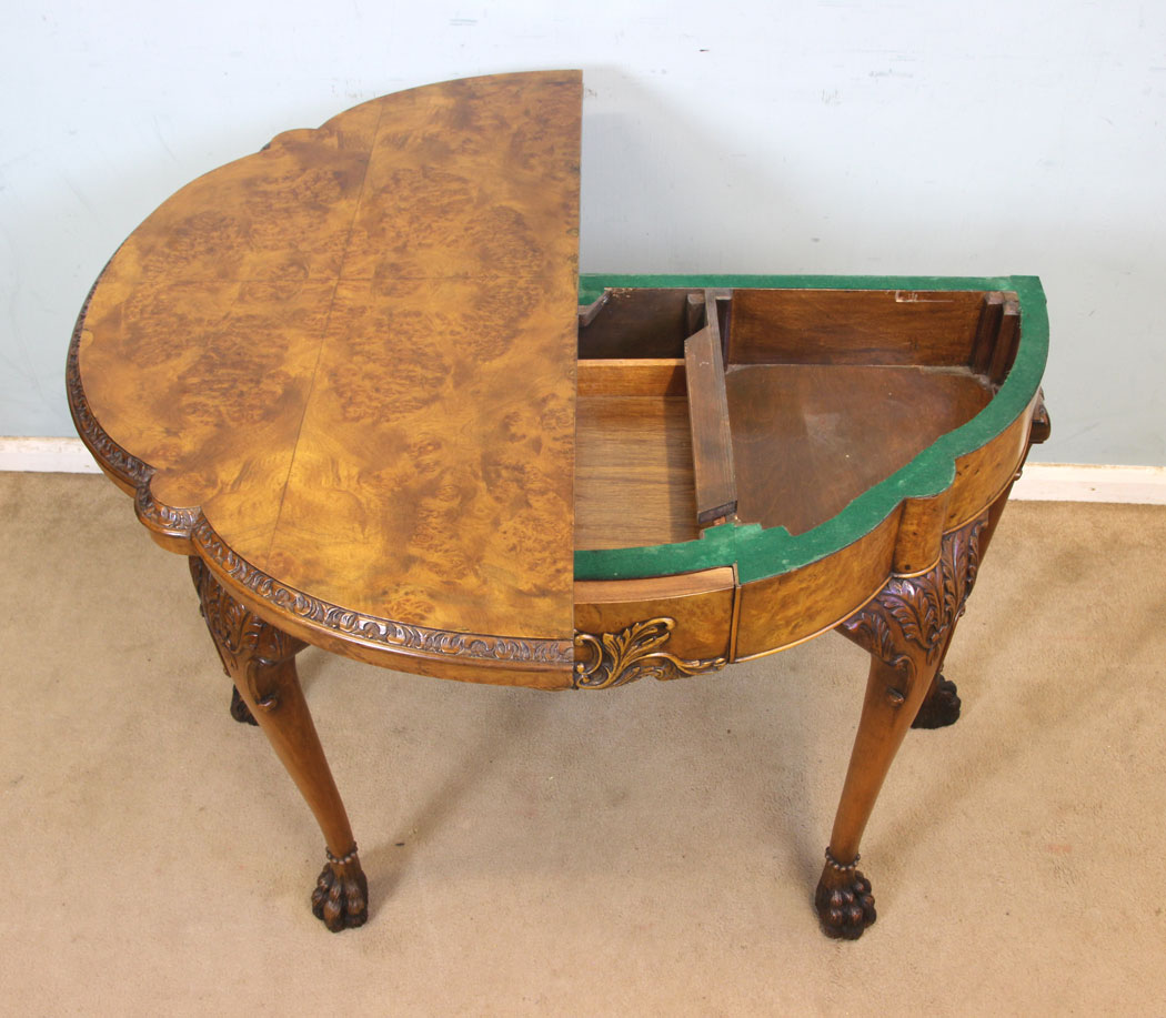Antique Walnut Card Table, Antique Burr Walnut Queen Anne Style Card Table