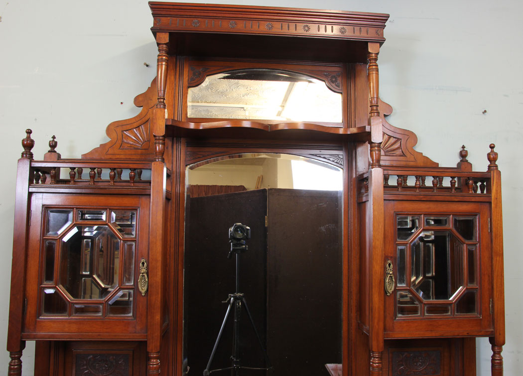 Antique Walnut Display Cabinet, Sideboard, Antique Mirror Back Walnut Sideboard Display Cabinet