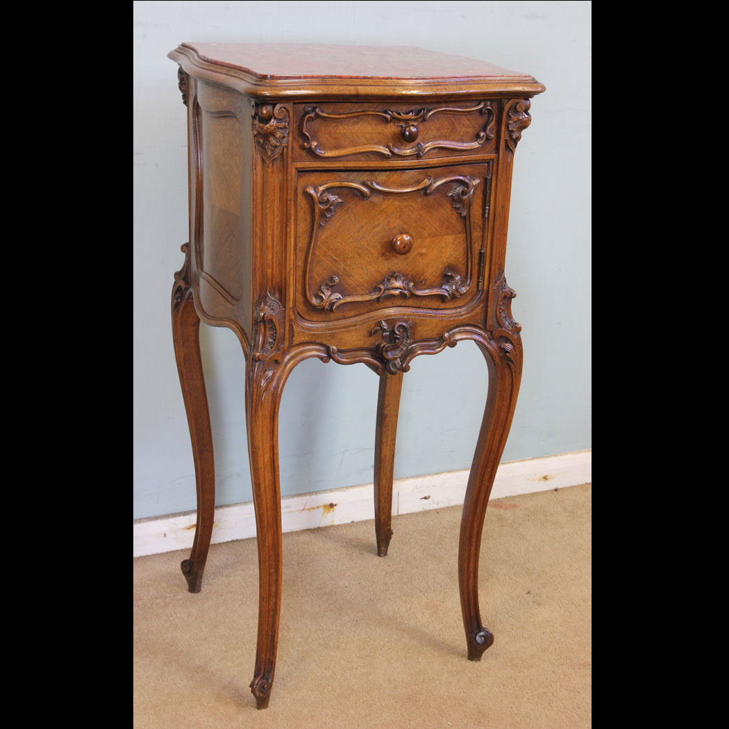 Antique Walnut Knight Stand, Antique Marble Top Bedside Cabinet / Stand