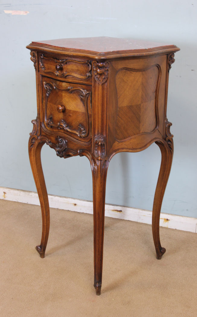Antique Walnut Knight Stand, Marble Top, Antique Marble Top Bedside Cabinet / Stand