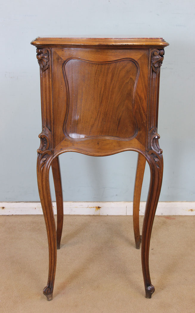 Antique Walnut Lamp Table, Antique Marble Top Bedside Cabinet / Stand