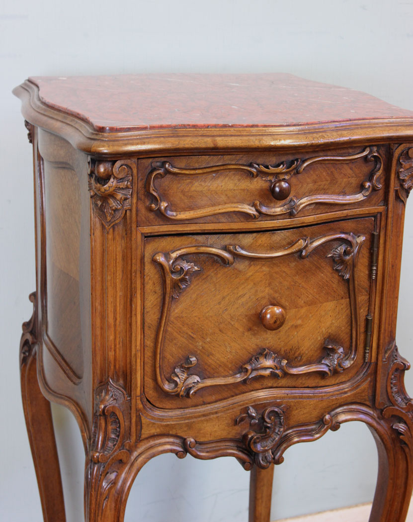 Antique Walnut Plant Stand, Antique Marble Top Bedside Cabinet / Stand
