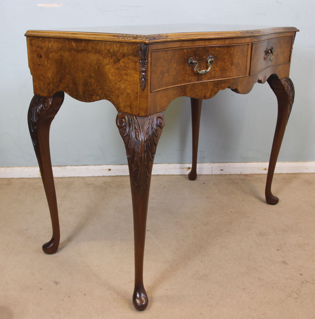 Antique Walnut Side Hall Table, Antique Burr Walnut Queen Anne Style Side Table
