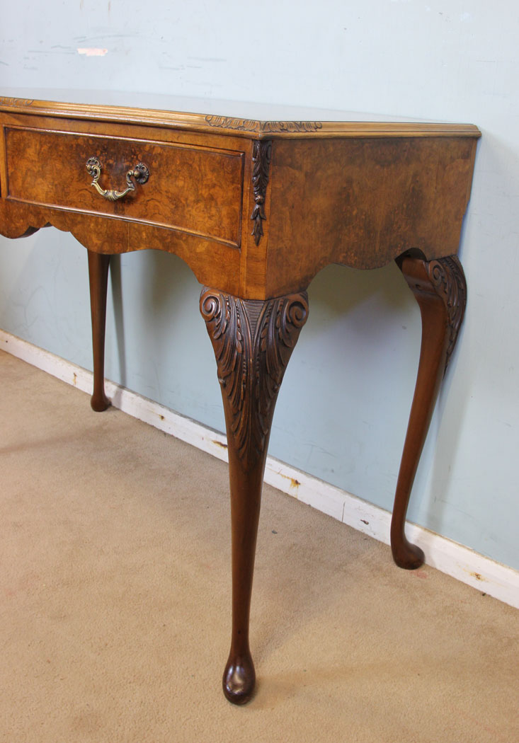 Antique Walnut Side Table, (4) Antique Burr Walnut Queen Anne Style Side Table