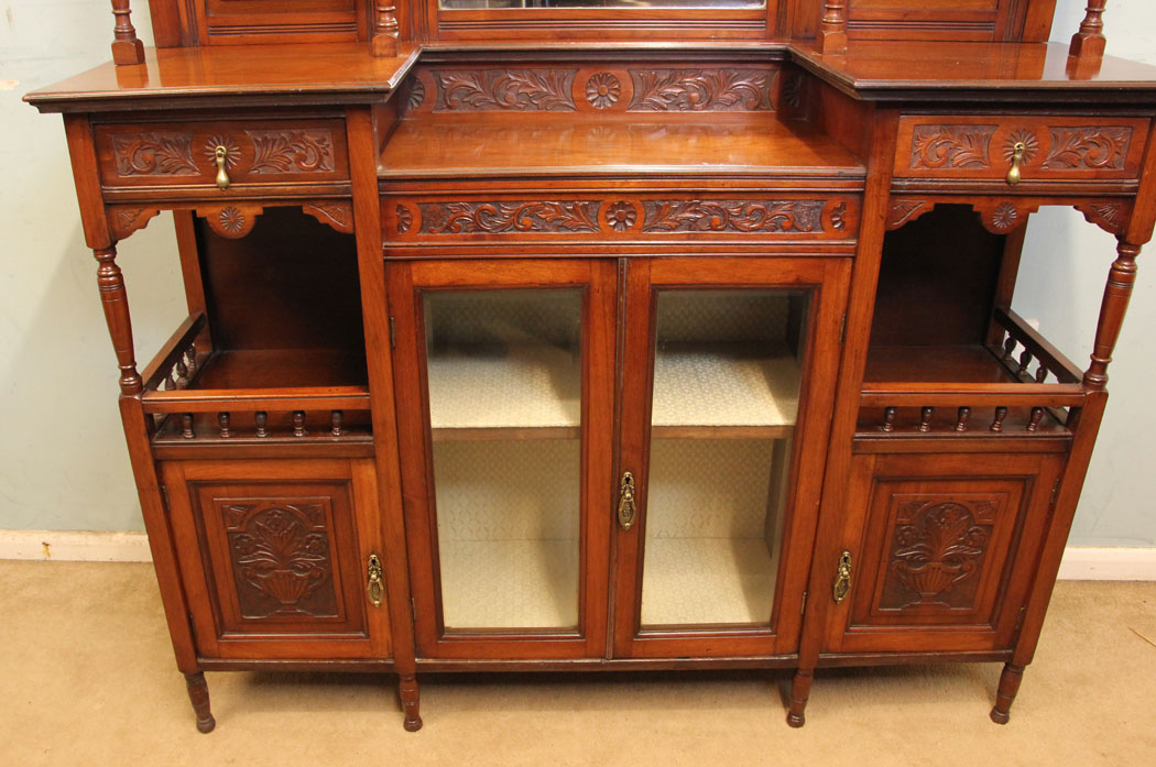 Antique Walnut Sideboard, Antique Mirror Back Walnut Sideboard Display Cabinet