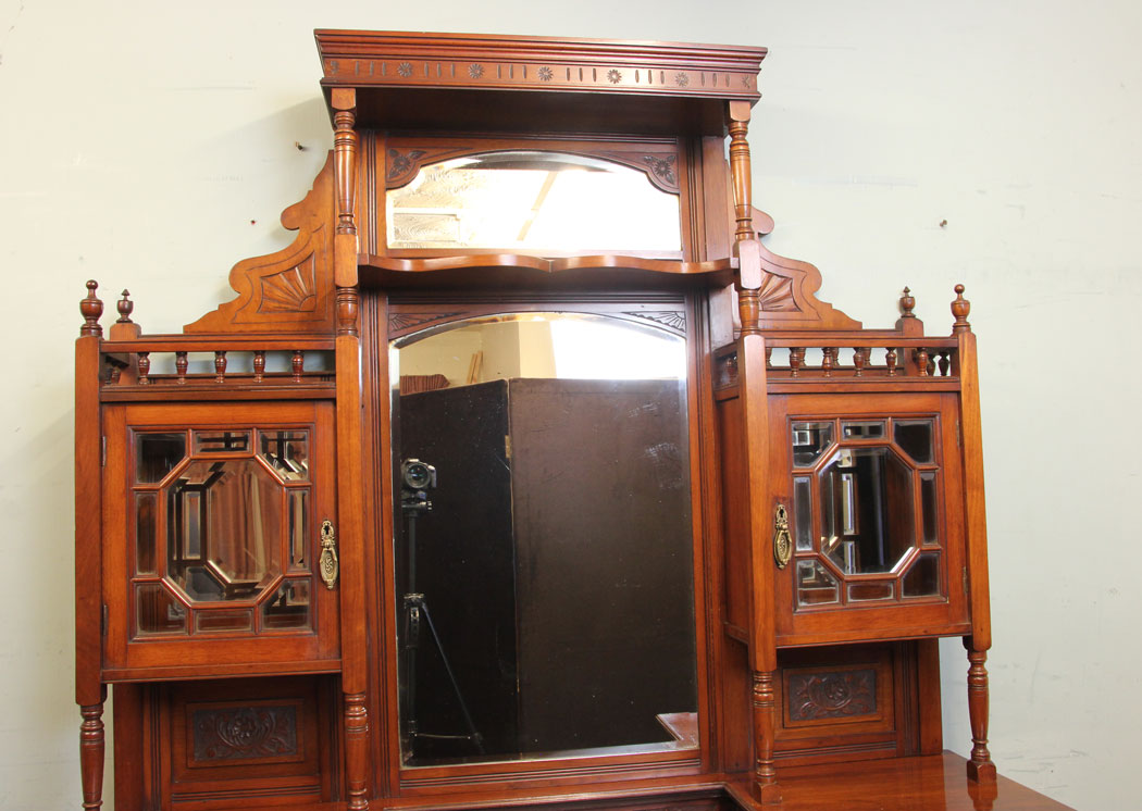 Antique Walnut Sideboard, London, Antique Mirror Back Walnut Sideboard Display Cabinet