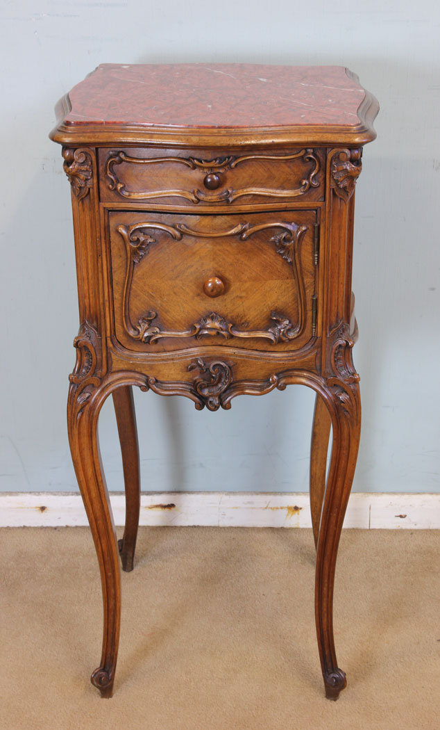 Antique Walnut Stand Table, Antique Marble Top Bedside Cabinet / Stand