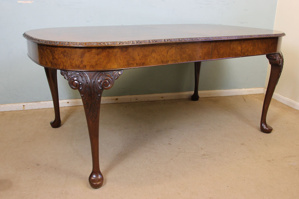 D End Antique Burr Walnut Dining Table, Antique Burr Walnut Extending Dining Table.