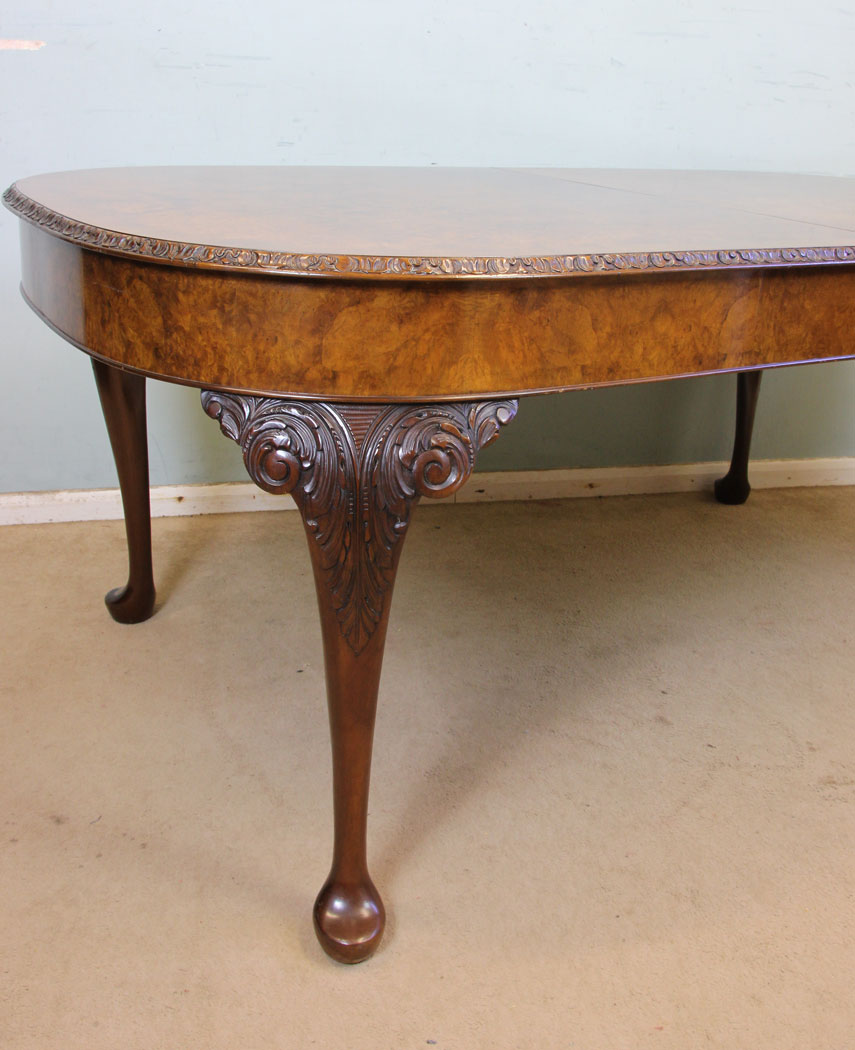 Queen Anne Style Antique Burr Walnut Dining Table,
