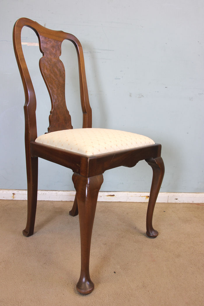 Set Four Antique Walnut Dining Chairs, London, Set of Four Walnut Queen Anne Style Dining Chairs