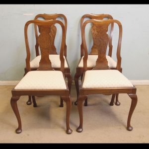 Set of Four Walnut Queen Anne Style Dining Chairs