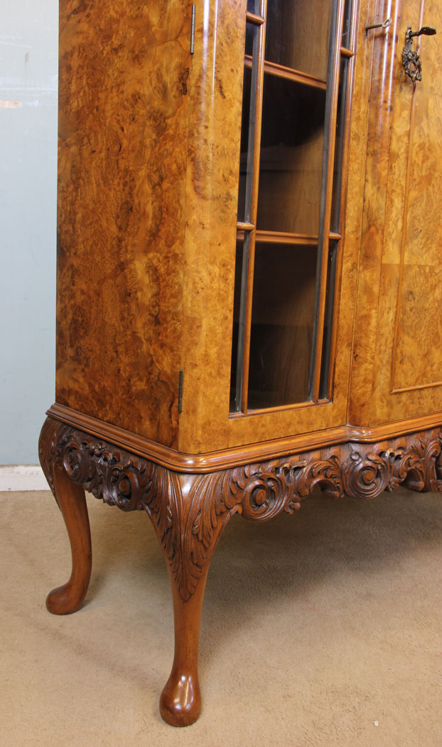 Antique Burr Walnut Bookcase Cabinet, Cambridgeshire, Burr Walnut Bookcase Display Cabinet