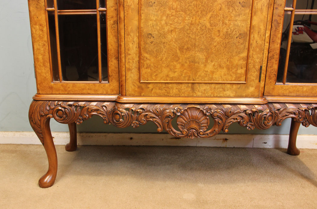 Antique Burr Walnut Bookcase Cabinet, Lincolnshire, Burr Walnut Bookcase Display Cabinet