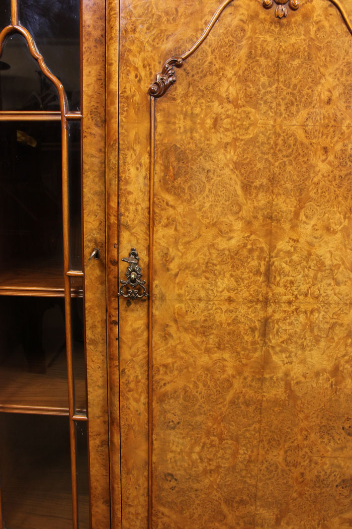 Antique Burr Walnut Cabinet, Burr Walnut Bookcase Display Cabinet