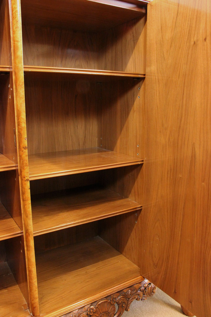Antique Burr Walnut Cabinet Bookcase, Burr Walnut Bookcase Display Cabinet