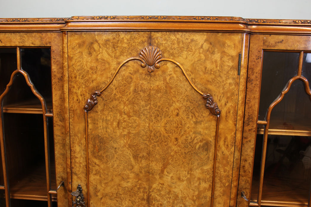 Antique Burr Walnut Cabinet, London, Burr Walnut Bookcase Display Cabinet