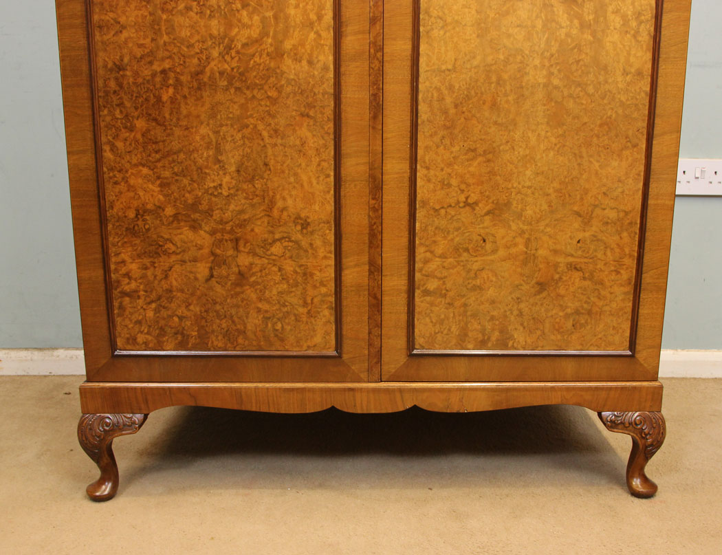 Antique Burr Walnut Hanging Wardrobe London, Antique Burr Walnut Double Wardrobe,