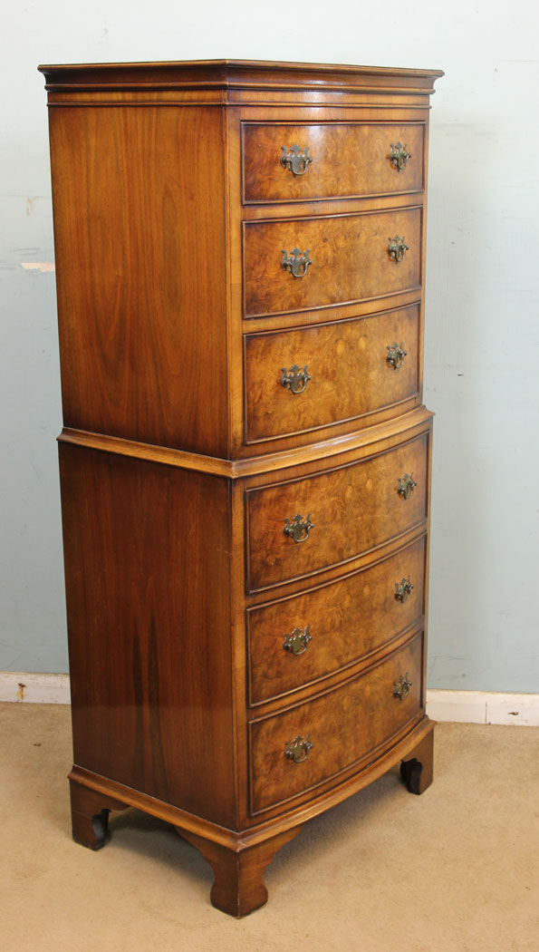 Antique Chest on Chest, London, Antique Burr Walnut Chest on Chest