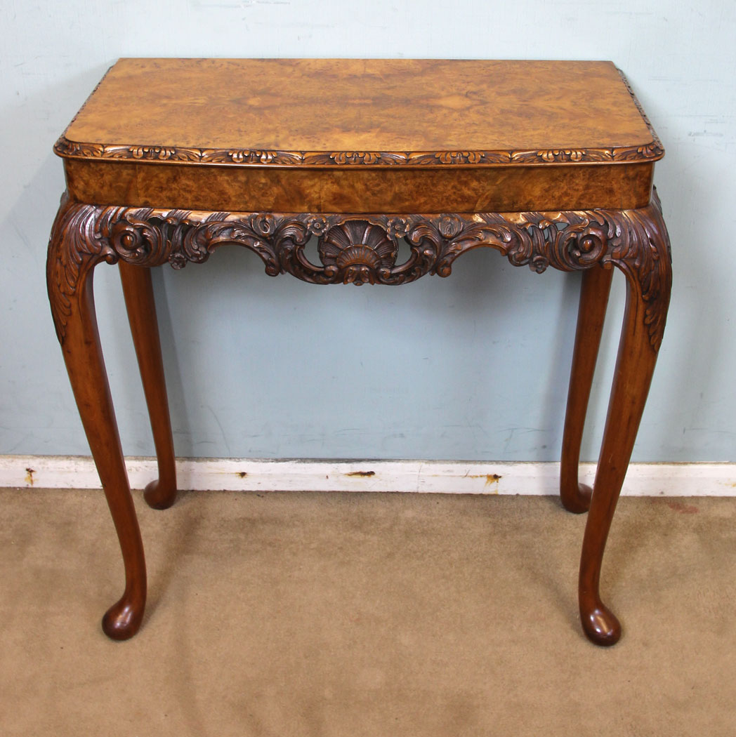 Antique Console Side Table, Antique Queen Anne Style Burr Walnut Side Table