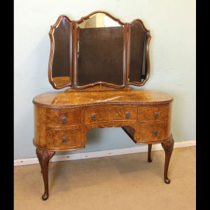 Antique Burr Walnut Triple Mirror Dressing Table