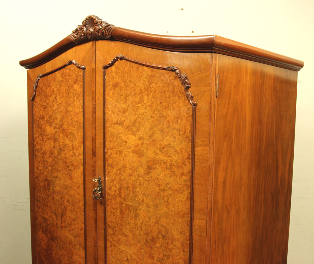 Antique Hanging Wardrobe London, Antique Burr Walnut Double Wardrobe,