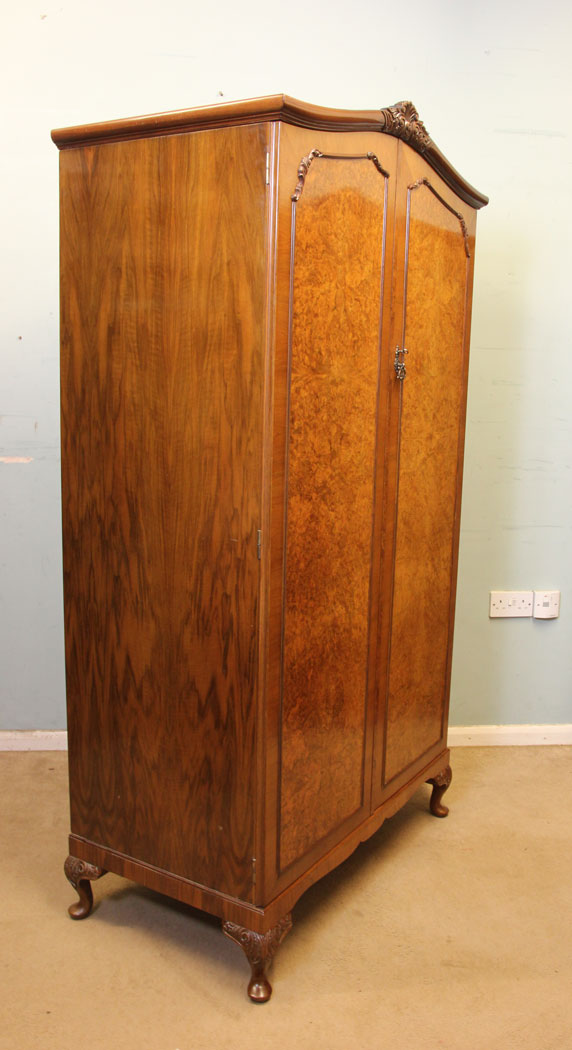 Antique Hanging Wardrobe, London, Antique Burr Walnut Double Wardrobe,