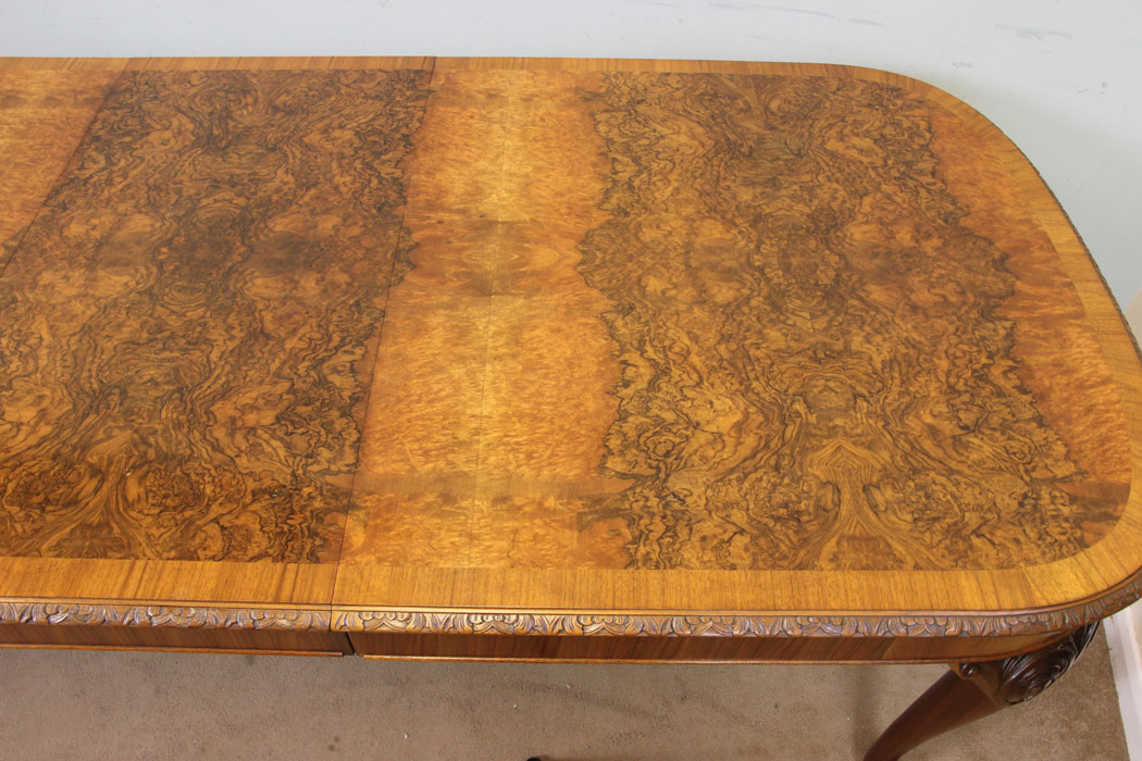 Antique Queen Anne Style Dining Table, . Antique Burr Walnut Queen Anne Style Extending Dining Table.