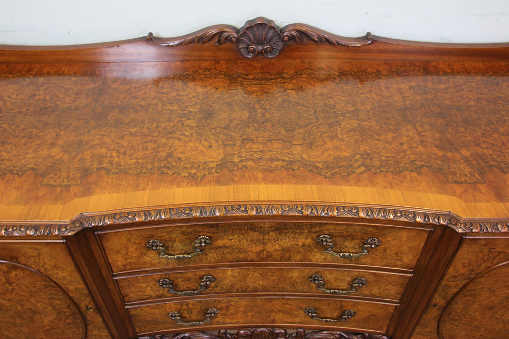 Antique Queen Anne Style Sideboard Server, Antique Burr Walnut Queen Anne Style Server Sideboard